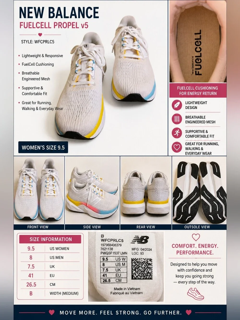 New Balance FuelCell Propel v5 Women’s 9.5 Running Shoes White